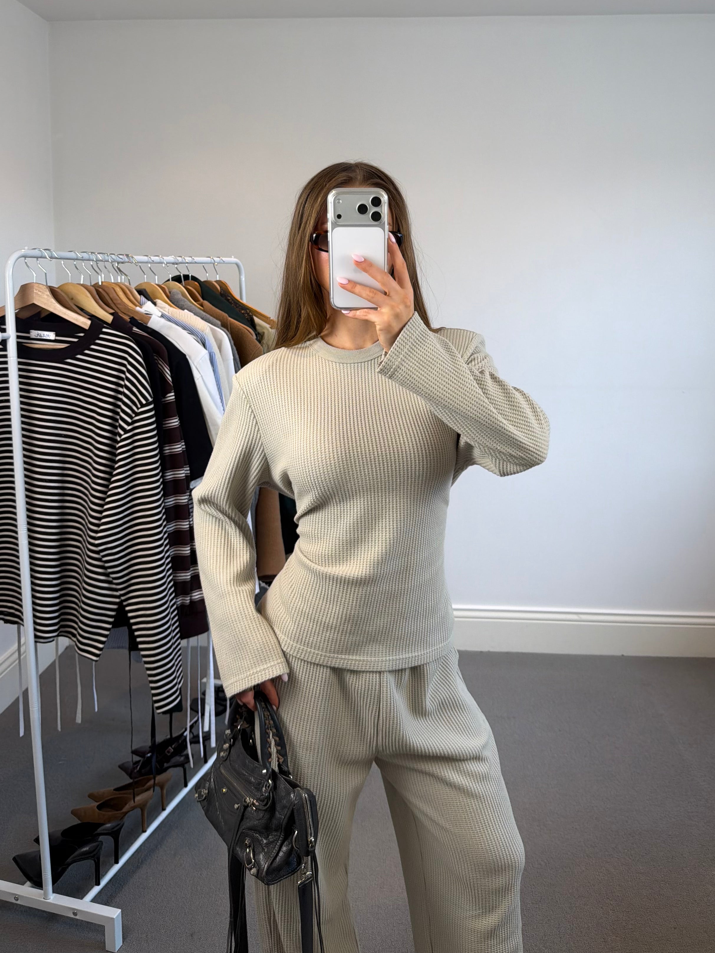 Waffle Long Sleeve T-shirt - Mint Green